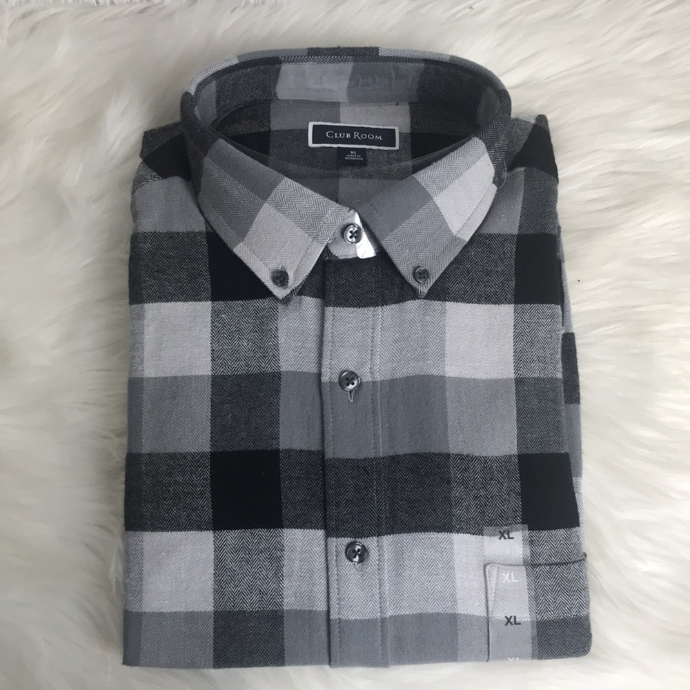 Men’s Club Room Gray Button Down Plaid Flannel Shirt Size XL -Retail $39 NWT - Picture 7 of 9